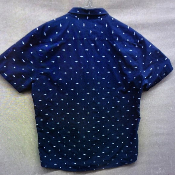 Men's Navy Blue Patterned Short Sleeve Shirt - Picture 5 of 6